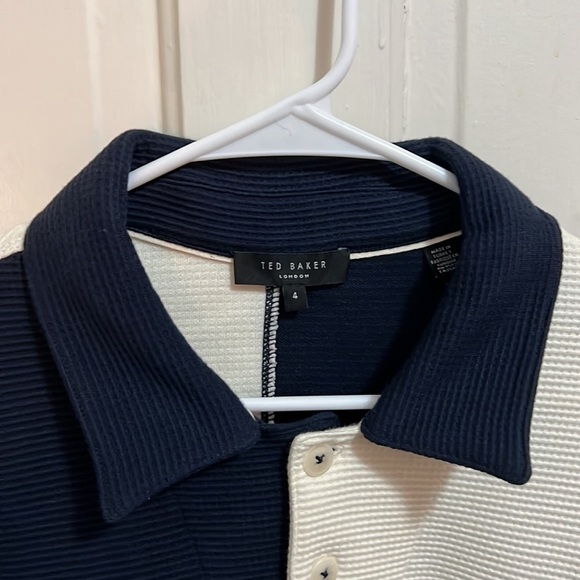 Ted Baker Waffle Knit Panelled Polo Shirt in Navy - Picture 8 of 16